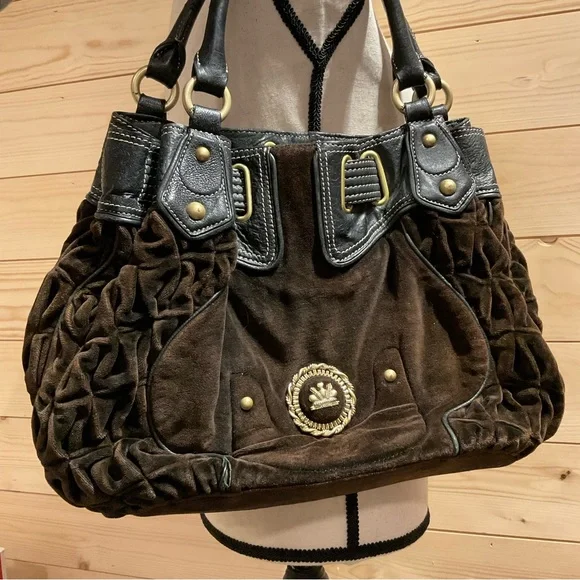 Juicy Couture Velour Satchel Shoulder Bag, brown & black, Y2K, EUC Vintage - Picture 2 of 7